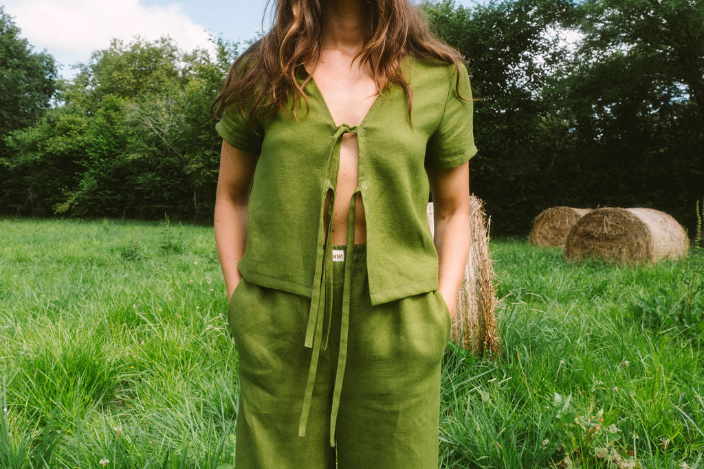 SUNRISE BLOUSE MANCHES COURTES | VERT MOUSSE