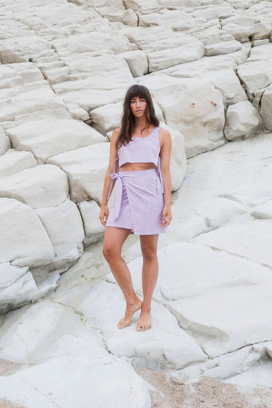 HORIZON SHORT TIED SKIRT | PURPLE STRIPE